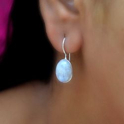Moonstone Oval Women Earrings, Trendy Handmade Earrings, Gift for daughter Mom her
