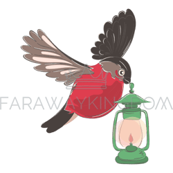 bullfinch lamp christmas cartoon vector illustration set