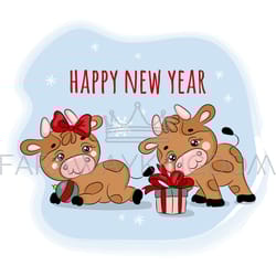 bulls 2021 christmas gifts cartoon vector illustration set