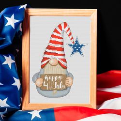 Patriotic gnome, cross stitch pattern, DIY Independence Day, Modern cross stitch