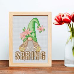 Spring girl, Cross stitch pattern, Gnome cross stitch, Spring cross stitch, Counted cross stitch