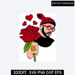 valentine bad bunny rose heart love letter svg png, layered bad bunny valentine svg, valentines day svg files for cricut