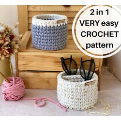 SUPER easy DIY Crochet basket Pattern, Crochet Planter Pattern, small storage crochet basket Pattern, PDF and video