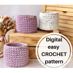 SUPER easy DIY Crochet basket Pattern, Crochet Planter Pattern, small storage crochet basket Pattern, PDF and video