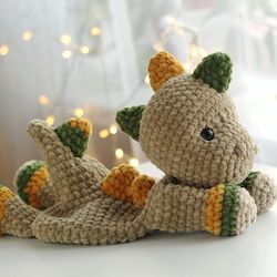 Dinosaur Comforter, Dinosaur lovey, Rag Doll Pattern, Dinosaur pattern tutorial, Crochet lovey, Crochet dinosaur pattern