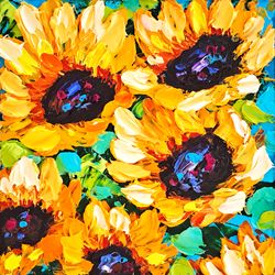 Sunflowers Painting Impasto Original Art