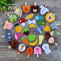 Felt Animals Clothespin Game for toddlers PDF Pattern, Educational toy