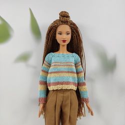 Barbie clothes turquoise striped sweater