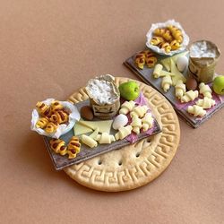 Miniature set for making bagels with chocolate on a tray for playing with dolls, dollhouse, scale 1:12