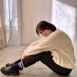 knitted sweater women's oversized white color in stock