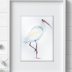 White heron watercolor bird painting birds original art by Anne Gorywine