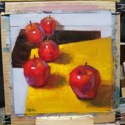 Original oil painting Sun Apples painting Still life Bright painting Kitchen decoration Wall art Holiday Gift