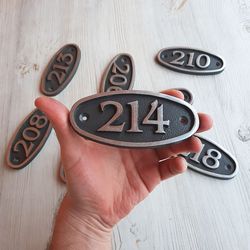 Address door number plaque 214 - vintage oval apartment number sign