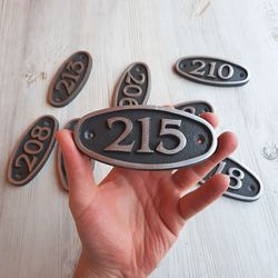 Address metal door number plate 215 - vintage apartment number sign