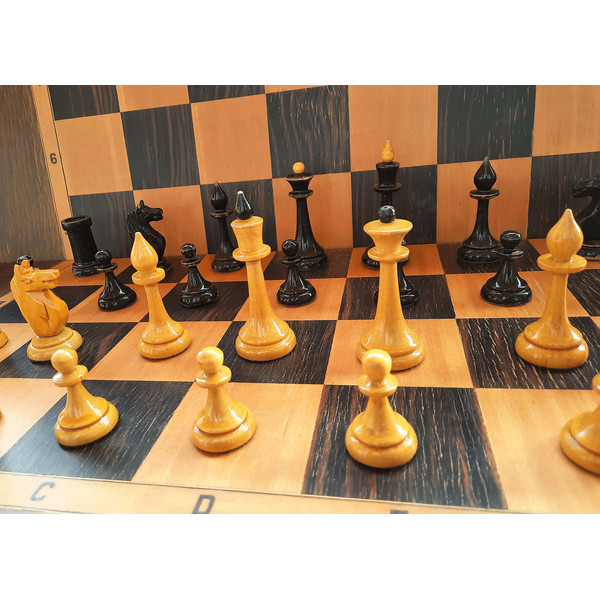 vintage 1960s wooden old chess pieces ussr