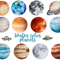 watercolor planets clipart png, space clipart png, commercial use,digital download