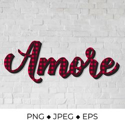 amore calligraphy. love in italian. red buffalo pattern.