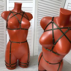 Harness set KHAKI, harness lingerie, harness bra, cage bra, strappy, bdsm lingerie, harnesses, harness women