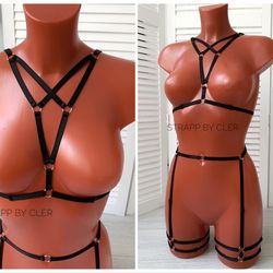 Harness set SHANTI, harness lingerie, harness bra, cage bra, garter belt, bdsm lingerie, harnesses, harness belt