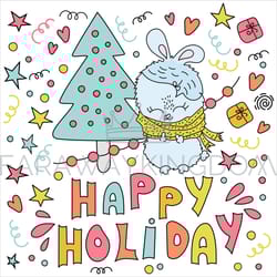 bunny new year comic cartoon vector illustration set