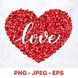 love lettering on red glitter heart. valentines sublimation
