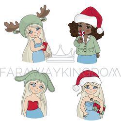 christmas blog icon girl portrait vector illustration set
