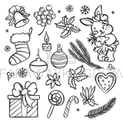 christmas coloring page new year vector cartoon object set