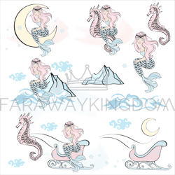 christmas mermaid characters new year vector illustration set