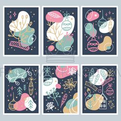 christmas greeting card hand drawn vector illustration set