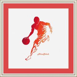 Cross stitch pattern sport Basketball player ball silhouette sportsman monochrome orange counted crossstitch pattern PDF