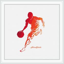cross stitch pattern sport basketball player ball silhouette sportsman monochrome orange counted crossstitch pattern pdf