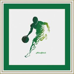 Cross stitch pattern sport Basketball player ball silhouette sportsman monochrome green counted crossstitch pattern PDF