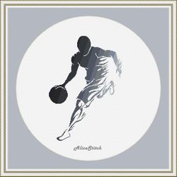 Cross stitch pattern sport Basketball player gray silhouette sportsman ball monochrome counted crossstitch patterns PDF