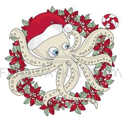 christmas octopus icon new year cartoon vector illustration set