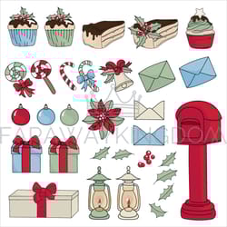 christmas set new year holiday cartoon vector illustration set
