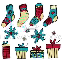 christmas socks new year cartoon vector illustration set