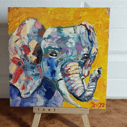 original oil painting Elephant. Animals. Africa. handmade wall art 6" x 6"