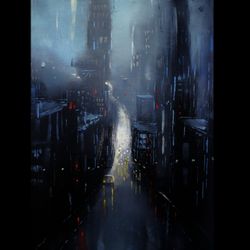 Cyberpunk Painting "NIGHT CITYSCAPE Original Oil Painiting on Canvas Modern City Painting Art by "Walperion Paintings"