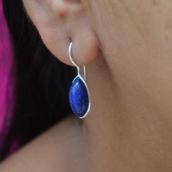 Lapis Lazuli 925 Sterling Silver Drop Earrings, Women Handmade earrings