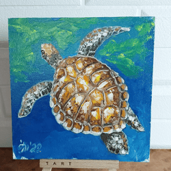 original oil painting Turtle. Reptile. Animals. Africa. handmade wall art 6"x6"