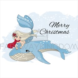 merry christmas vacation mermaid girl vector illustration set