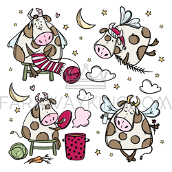 NEW YEAR COW CHARACTERS Christmas Bull Vector Illustration Set