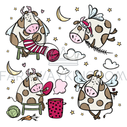 new year cow characters christmas bull vector illustration set
