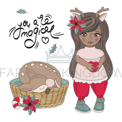 new year deer animal cartoon children vector illustration set