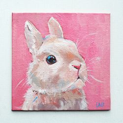 Bunny Painting Original Art Animal Art Pet Painting Rabbit Artwork Oil Painting Bunny Portrait  Simbol 2023 Home