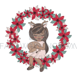 new year dreams deer girl cartoon vector illustration set