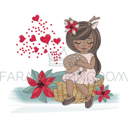 new year love christmas deer girl vector illustration set