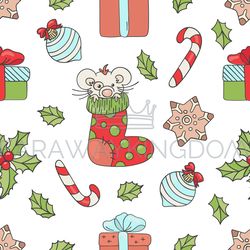 NEW YEAR MOUSE Christmas Seamless Pattern Vector Illustration