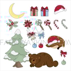 new year pieces christmas cartoon vector illustration set