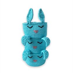 Crochet animal bunny basket, Nursery decor, New baby boy gift, Newborn child gift